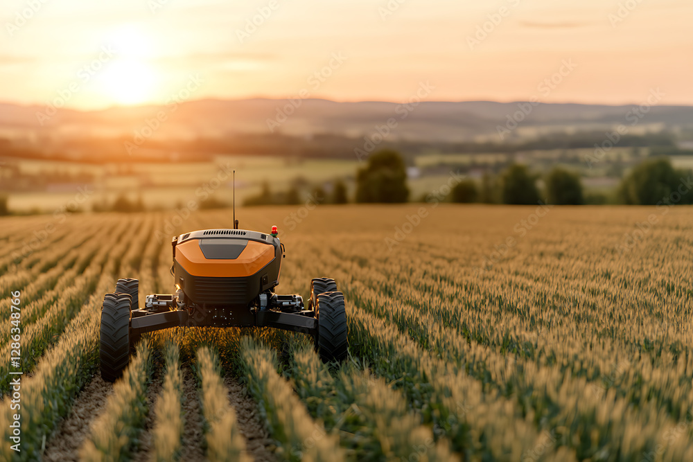 Chowkidaar robot monitoring crops at sunset